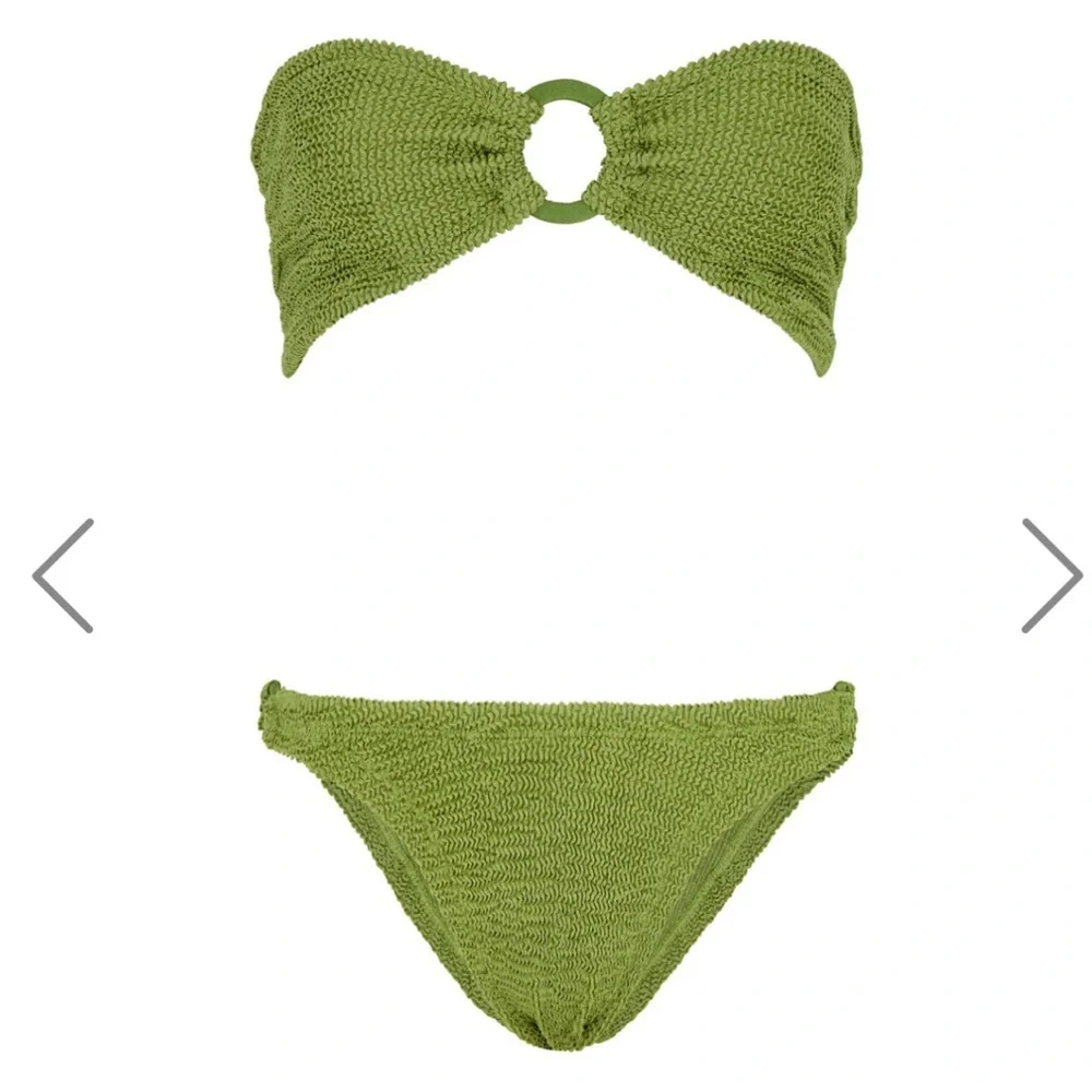 New Hunza G Green Gloria Bikini Set Swimwear One Size Metallic Moss Crinkle